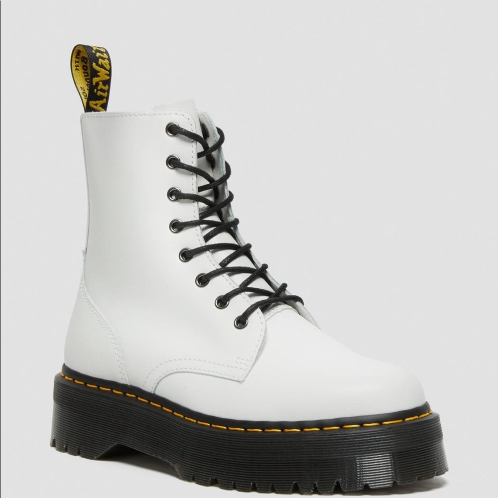 WHITE JADON SMOOTH LEATHER PLATFORM BOOTS